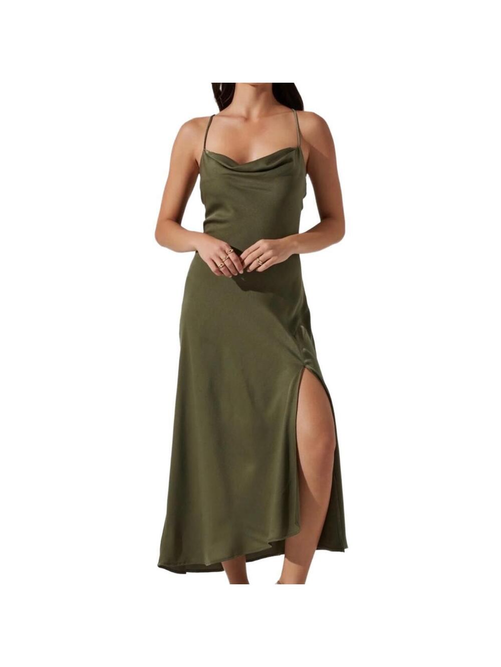 ASTR the Label GAIA Midi Dress in color sage.